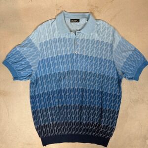 St Croix Mens Blue Ombre Textured Knit Polo Shirt Made in USA Large coogi style